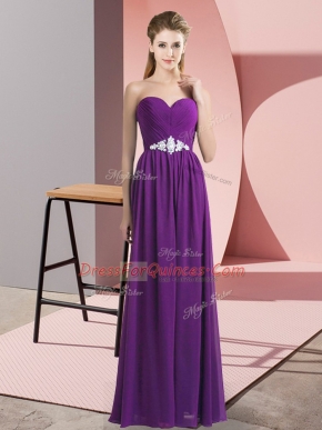 Elegant Sweetheart Sleeveless Prom Evening Gown Floor Length Beading Purple Chiffon