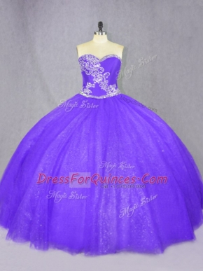 Purple Quinceanera Gown Sweet 16 and Quinceanera with Beading Sweetheart Sleeveless Lace Up