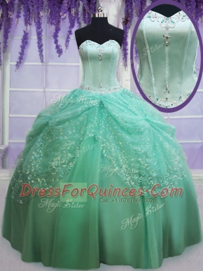 Apple Green Sweetheart Neckline Beading and Sequins Vestidos de Quinceanera Sleeveless Lace Up