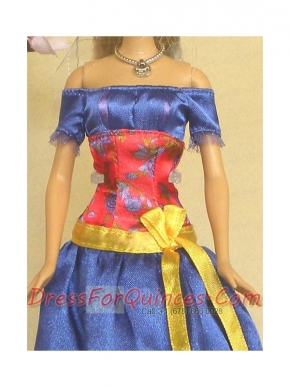 Elegant Blue Off The Shoulder Appliques Handmade Party Clothes Fashion Dress For Noble Barbie