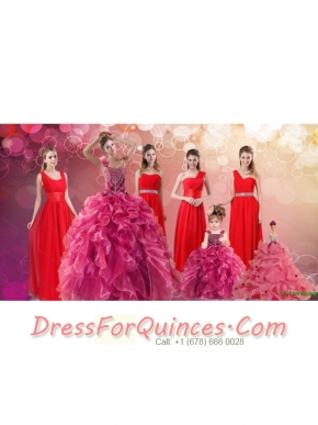 Ruffles One Shoulder Sweet 16 Dress and Red Long Beading Prom Dresses and Ball Gown Straps Beading Little Girl Dress