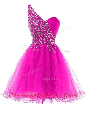 Fitting One Shoulder Sleeveless Organza Evening Dress Beading Zipper