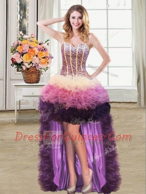 Organza Sweetheart Sleeveless Lace Up Beading and Ruffles Prom Dresses in Multi-color