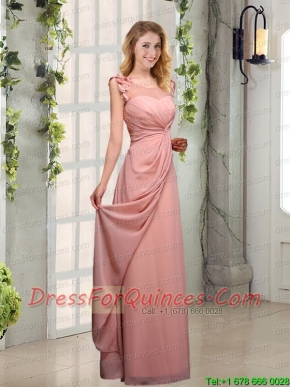 2015 Empire Appliques Ruching Scoop Prom Dresses