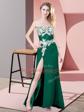 Sleeveless Floor Length Lace and Appliques Zipper Womens Party Dresses with Dark Green