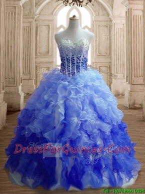 Hot Sale Big Puffy Gradient Color Quinceanera Dress with Beading and Ruffles