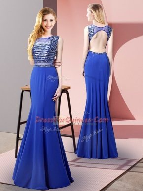 Royal Blue Dress for Prom Prom and Party with Beading Scoop Sleeveless Backless