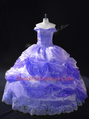 Fantastic Lavender Sleeveless Floor Length Beading and Pick Ups Lace Up Quinceanera Gown