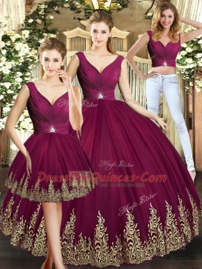 Modern Sleeveless Backless Floor Length Beading and Appliques 15th Birthday Dress