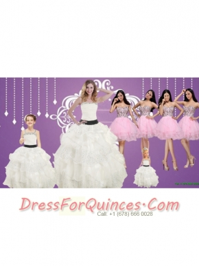 Strapless Beading White Quinceanera Dress and Baby Pink Sweetheart Short Prom Dresses and White Straps Beading Little Girl Pageant Dress