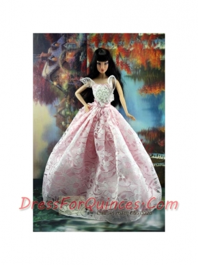 Pink and White Lace Over Skirt To Barbie Doll Dress