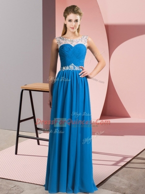 Great Blue Scoop Clasp Handle Beading Prom Dress Sleeveless