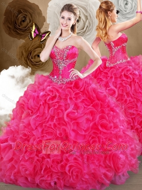 Pretty Hot Pink Sweetheart Quinceanera Gowns with Ruffles