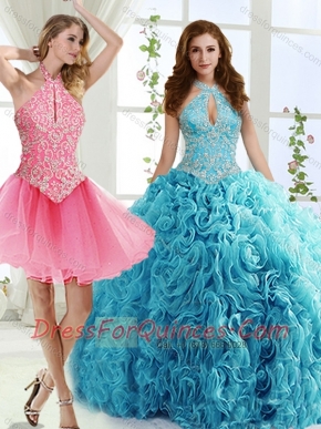 Cut Out Bust Beaded Detachable Quinceanera Gowns in Baby Blue