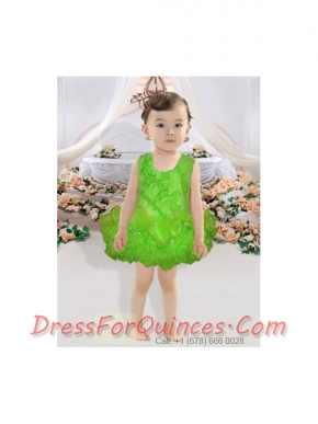 Scoop Backless Short Beading and Ruffles 2014 Little Girl Dress in Spring Green