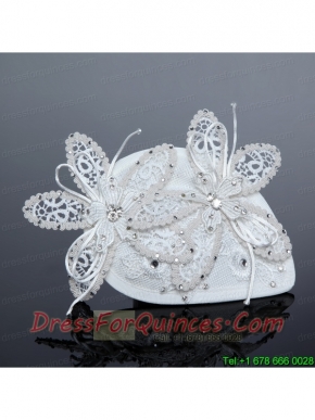 2014 White Cheap Lace Hair Flowers with Rhinestone