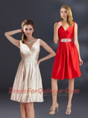 Appliques and Ruching Empire V Neck Taffeta Dama Dress