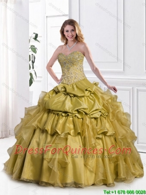 2015 Popular Appliques and Pick Ups Sweet 16 Gowns in Olive Green