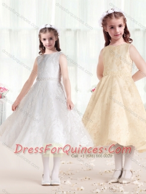 Sweet Princess Scoop Flower Little Girl Dress  in Lace
