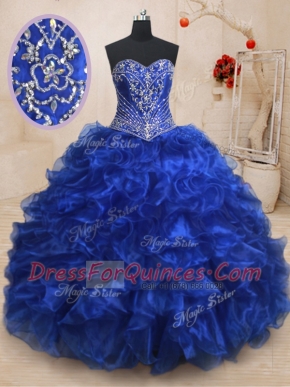 With Train Ball Gowns Sleeveless Royal Blue Sweet 16 Quinceanera Dress Brush Train Lace Up