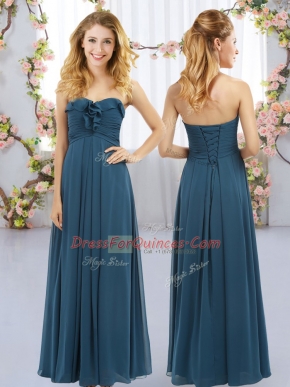 Navy Blue Sleeveless Floor Length Ruffles Lace Up Court Dresses for Sweet 16