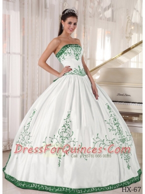 2014 Popular White and Green Strapless Floor-length Cheap Quinceanera Dresses