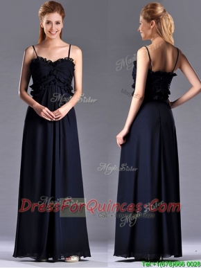 Simple Empire Straps Chiffon Ruching Navy Blue Prom Dress for Holiday