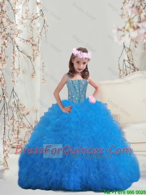 Perfect Spaghetti Teal Mini Quinceanera Dresses with Beading and Ruffles