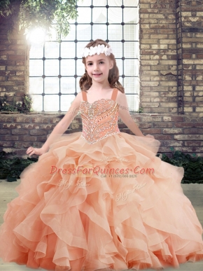 Sleeveless Beading and Ruffles Side Zipper Kids Pageant Dress