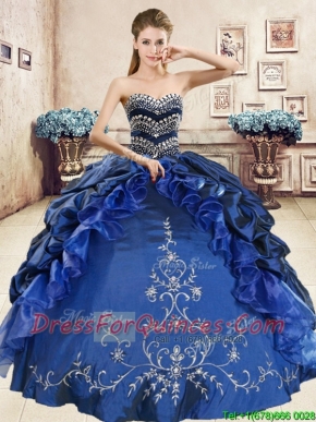 Luxurious Royal Blue Sweet 16 Dress with Beading and Embriodery