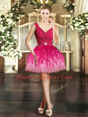 Mini Length Multi-color Prom Gown Tulle Sleeveless Ruffles