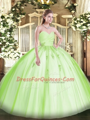 Ball Gowns Sweet 16 Dresses Yellow Green Sweetheart Tulle Sleeveless Floor Length Lace Up