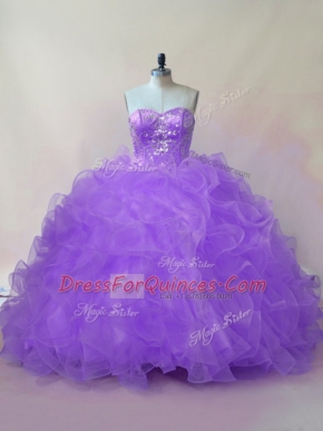 Delicate Lavender 15th Birthday Dress Tulle Sleeveless Beading and Ruffles