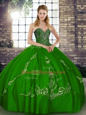 Sumptuous Green Sweet 16 Quinceanera Dress Military Ball and Sweet 16 and Quinceanera with Beading and Embroidery Sweetheart Sleeveless Lace Up