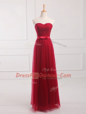 Belt Damas Dress Wine Red Lace Up Sleeveless Floor Length