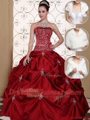 Pretty Strapless Quinceanera Gowns with Embroidery and Pick Ups
