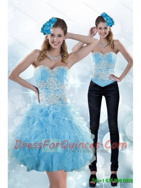 Detachable Appliques and Ruffles Sweetheart Aqua Blue Prom Dress for 2015