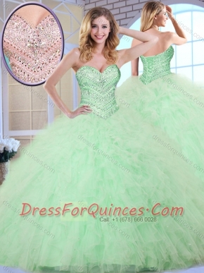 New Style Ball Gown Apple Green Sweet 16 Dresses with Beading and Ruffles