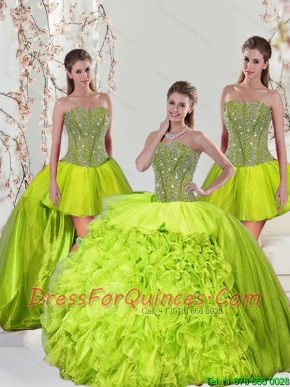 2015 Detachable Beading and Ruffles Yellow Green Dresses for Quince