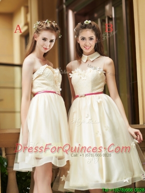 Best Selling Champagne Organza Prom Dresses with Appliques and Sashes