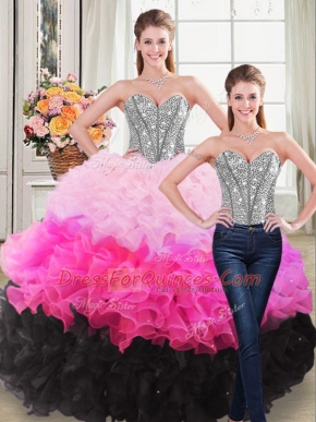 Noble Beading and Ruffles Sweet 16 Dress Multi-color Lace Up Sleeveless Floor Length