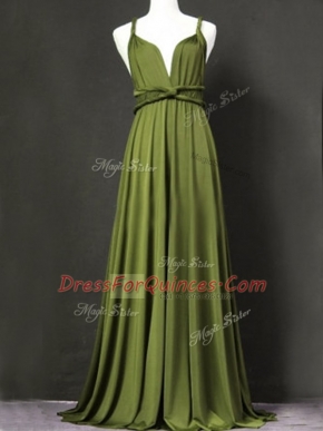 Olive Green Sleeveless Chiffon Criss Cross Dama Dress for Prom and Party and Wedding Party