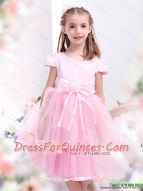 Adorable Bownot and Appliques 2015 Little Girl Pageant Dresses in Rose Pink