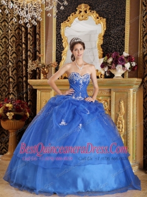 Blue Ball Gown Sweetheart Floor-length Organza Appliques Quinceanera Dress