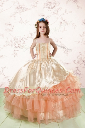 Ruffled Ball Gowns Girls Pageant Dresses Orange Red Spaghetti Straps Organza Sleeveless Floor Length Lace Up