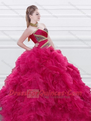 New Style Beaded and Ruffled Red Sweet 16 Dress in Tulle