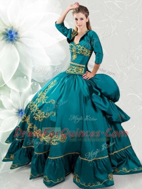 Traditional Floor Length Ball Gowns Sleeveless Teal Quinceanera Dress Lace Up