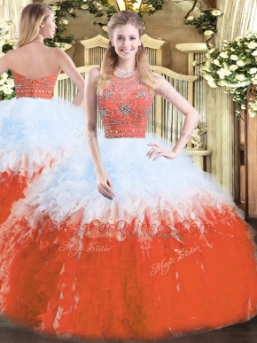 Multi-color Sleeveless Tulle Zipper Sweet 16 Dress for Military Ball and Sweet 16 and Quinceanera