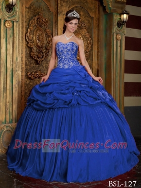 Ball Gown Blue Embroidery Beading Taffeta Sweetheart Spring Quinceanera Dresses