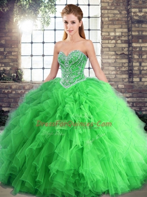 Stylish Green Sleeveless Tulle Lace Up Quinceanera Gowns for Military Ball and Sweet 16 and Quinceanera